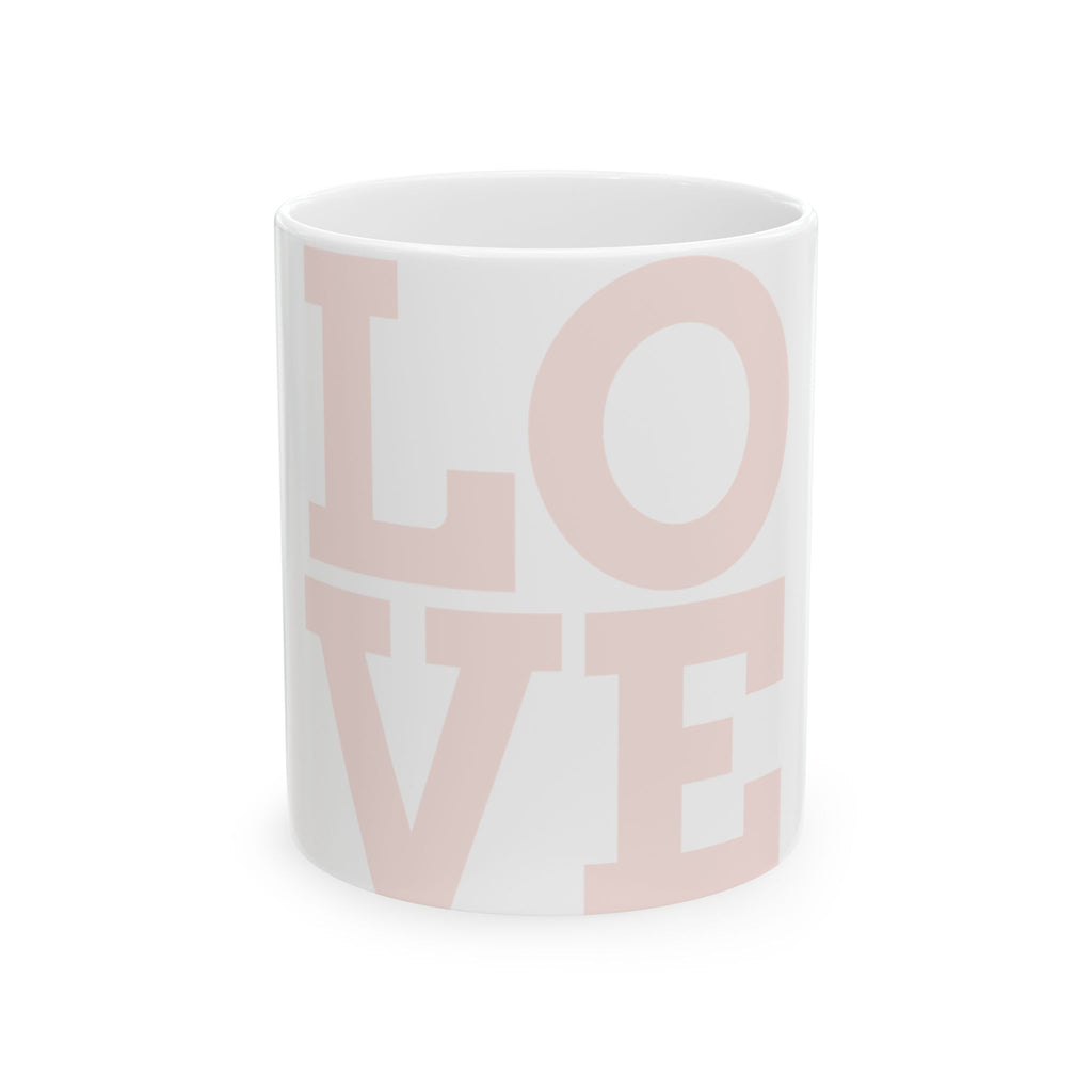 Love Block Ceramic Mug — Minimal Pink LOVE Coffee Cup (11oz, 15oz)