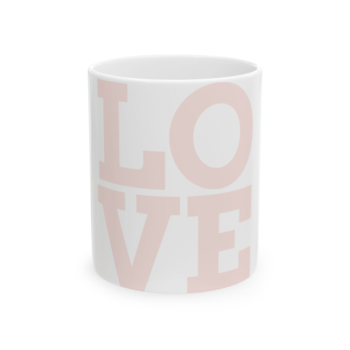 Love Block Ceramic Mug — Minimal Pink LOVE Coffee Cup (11oz, 15oz)