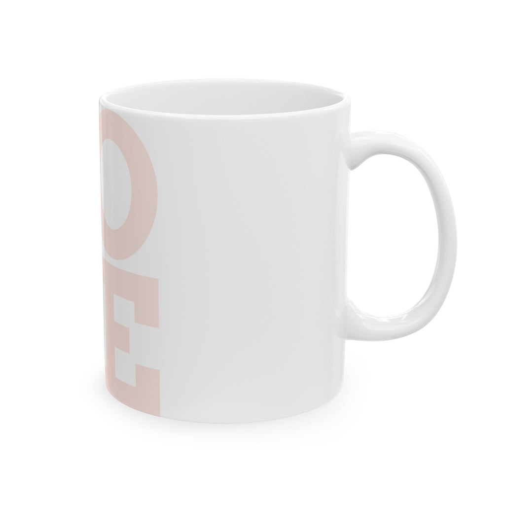 Love Block Ceramic Mug — Minimal Pink LOVE Coffee Cup (11oz, 15oz)